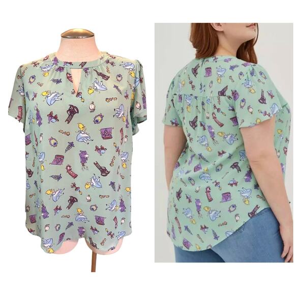 Torrid 1 (1x‎ 14/16) Disney Alice In Wonderland Chiffon Georgette Blouse Shirt - Picture 1 of 3